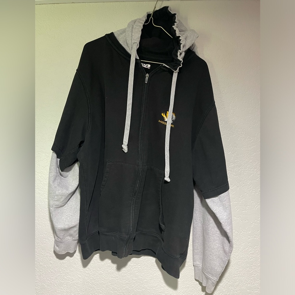 Missouri Tigers Mizzou Hoodie Mens Large Full Zip Gray Black Antigua Rare Good